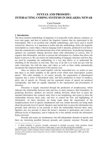 Syntax and prosody: Interacting coding systems in Dolakha Newar