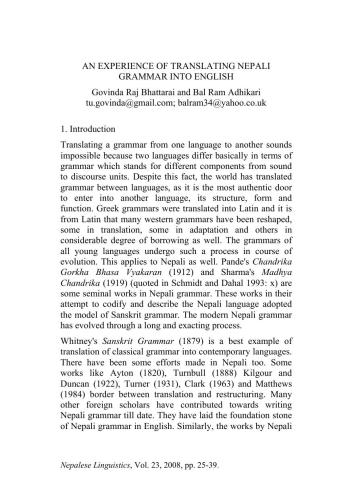 An experience of translating Nepali grammar into English