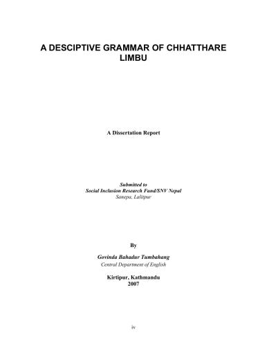 A Descriptive Grammar of Chhatthare Limbu
