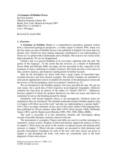 Review of: Genetti Carol. A Grammar of Dolakha Newar