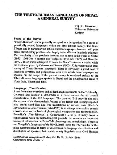 The Tibeto-Burman languages of Nepal: A general survey