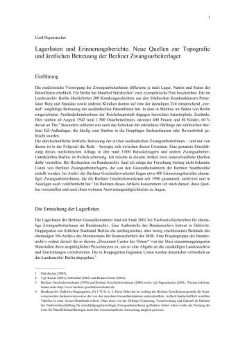 Lagerlisten und Erinnerungsberichte. Neue Quellen zur Topografie und ärztlichen Betreuung der Berliner Zwangsarbeiterlager