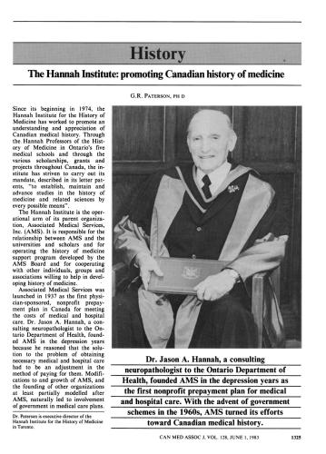 The Hannah Institute: promoting Canadian history of medicine