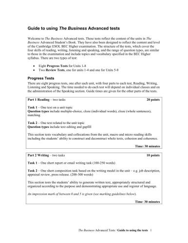 The Business. Pre-Intermediate, Intermediate, Upper, Advanced. Tests
