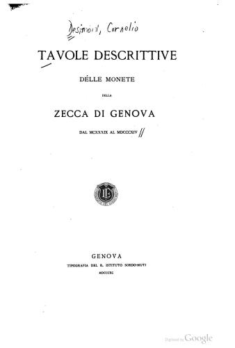 Tavole descrittive delle monete della Zecca di Genova / Таблицы описания монет чекана Генуи