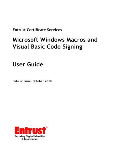 Entrust Certificate Services. Microsoft Windows Macros and Visual Basic Code Signing
