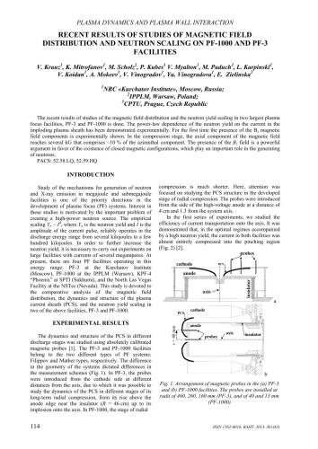 Recent results of studies of magnetic field distribution and neutron scaling on PF-1000 and PF-3 facilities
