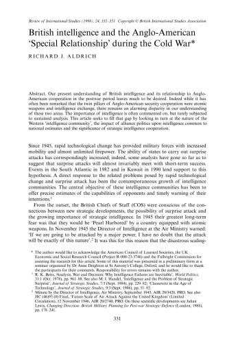 British intelligence and the Anglo-American 'Special Relations' during the Cold War