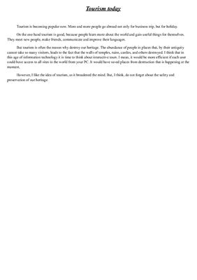 My little essay about tourism today