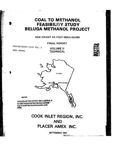 Coal to Methanol Feasibility Study Beluga Methanol Project. Final Report. Volume II Technical. Технико-экономическое обоснование переработки угля в метанол в Белуге. Финальная версия. Том 2 - Технология производства