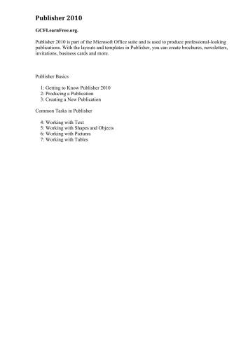 GCFLearnFree.org. Publisher 2010