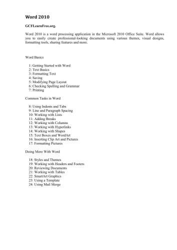 GCFLearnFree.org. Word 2010