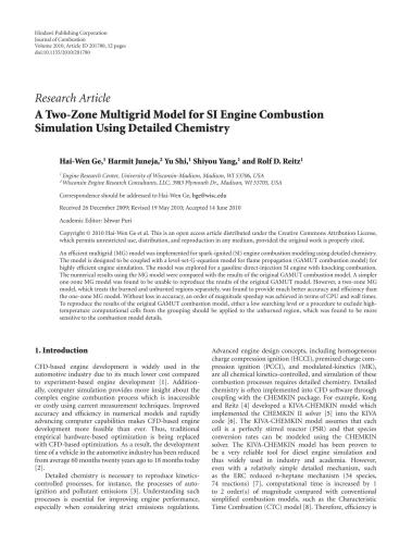 A Two-Zone Multigrid Model for SI Engine Combustion Simulation Using Detailed Chemistry