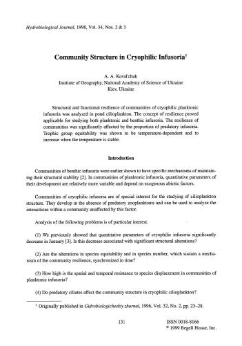 Community structure in cryophilic infusoria