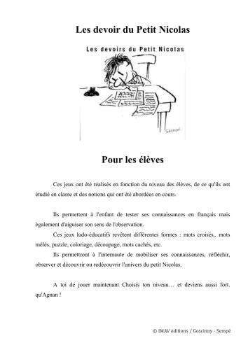 Les devoirs du Petit Nicolas. Pour les élèves