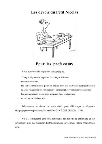 Les devoirs du Petit Nicolas. Pour les professeurs
