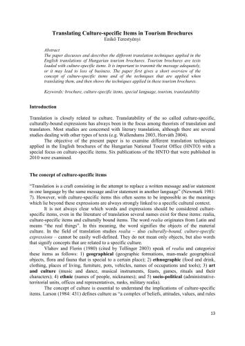 Translating Culture-specific Items in Tourism Brochures