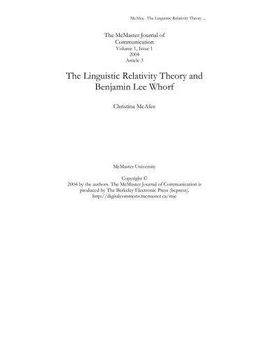 The Linguistic Relativity Theory and Benjamin Lee Whorf