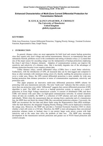 Enhanced Characteristics of Multi-Zone Current Differential Protection for Transmission Network