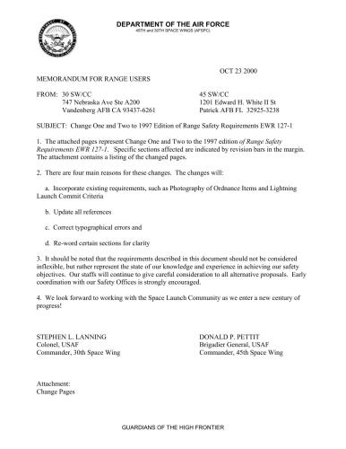 Range safety user manual EWR 127-1 (Eastern and Western Range 127-1)