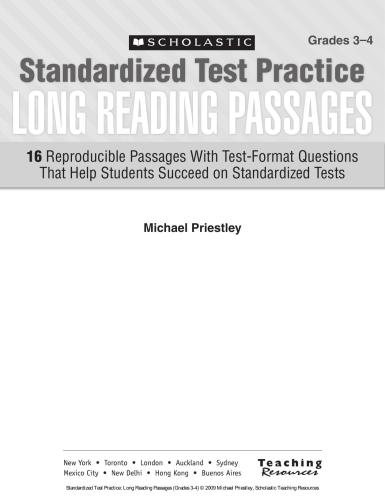 Scholastic. Standardized Test Practice: Long Reading Passages: Grades 3-4