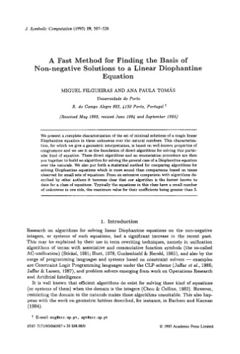 A fast method for finding the basis of non-negative solutions to a linear diophantine equation