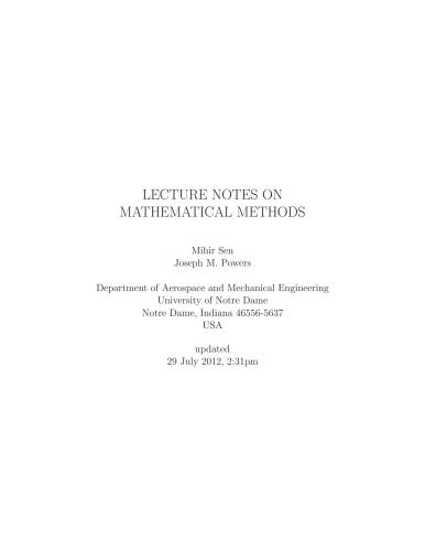 Lecture Notes on Mathematical Methods