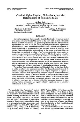 Cortical Alpha Rhythm, Biofeedback, and the Determinants of Subjective State
