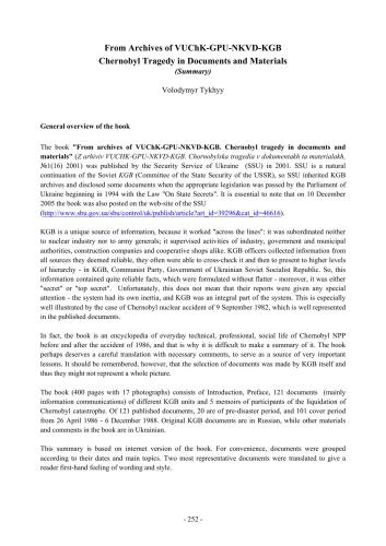 From Archives of VUChK-GPU-NKVD-KGB: Chernobyl Tragedy in Documents and Materials