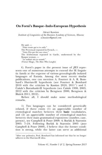 On Forni’s Basque-Indo-European Hypothesis