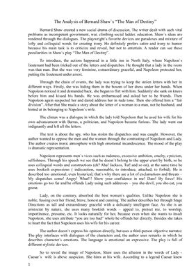 The Analysis of Bernard Shaw`s The Man of Destiny