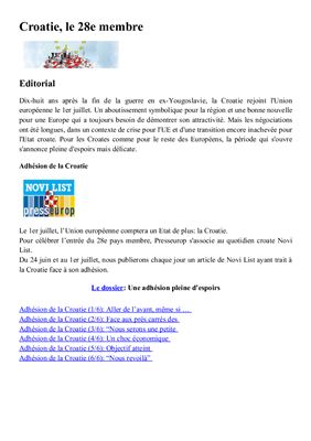 Croatie, le 28e membre