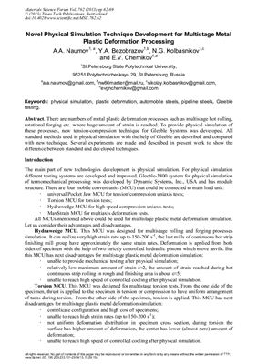 Novel Physical Simulation Technique Development for Multistage Metal Plastic Deformation Processing