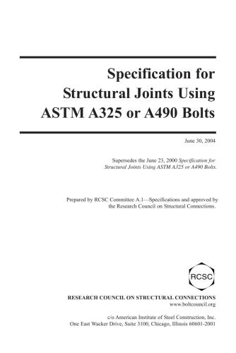 AISC Specification for Structural Joints Using ASTM A325 or A490 Bolts