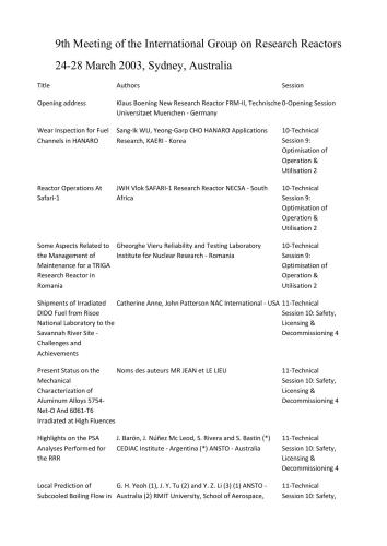 Proceeding International Group on Research Reactor 9 (IGORR 2003)