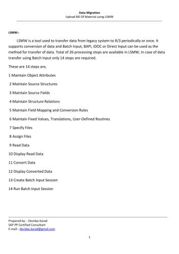 SAP Data Migration. LSWM e-tutorial