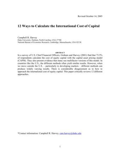 Harvey. 12 Ways to Calculate the Internal Cost of Capital