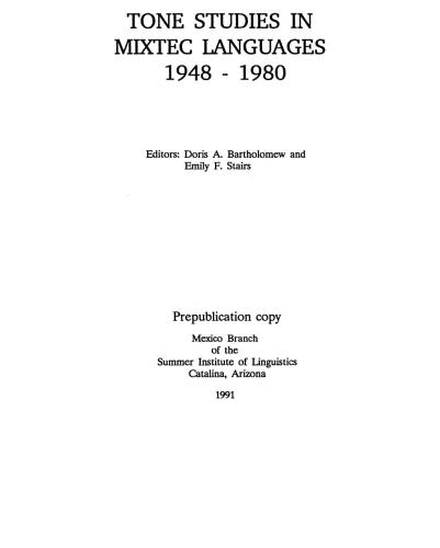 Tone Studies in Mixtec Languages