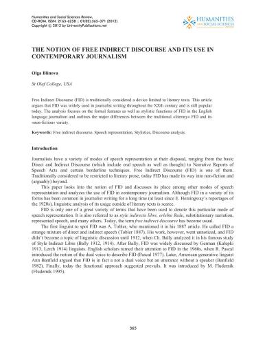 The Notion of Free Indirect Discourse and its Use in Contemporary Journalism