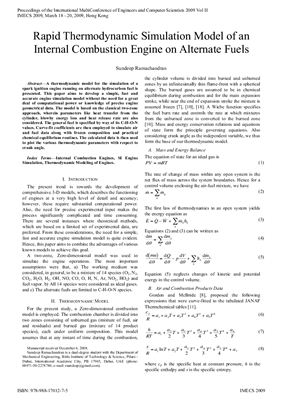 Rapid Thermodynamic Simulation Model of an Internal Combustion Engine on Alternate Fuels