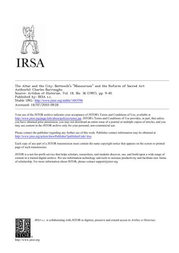 The Altar and the City: Botticelli's Mannerism and the Reform of Sacred Art