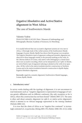 Ergative/Absolutive and Active/Stative alignment in West Africa: The case of Southwestern Mande