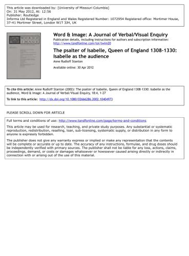 The psalter of Isabelle, Queen of England 1308-1330: Isabelle as the audience