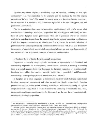 Relations between verbs and simple prepositions in Earlier Egyptian