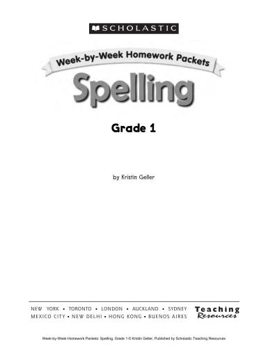 Week-by-Week Homework Packets. Spelling. Grade 1