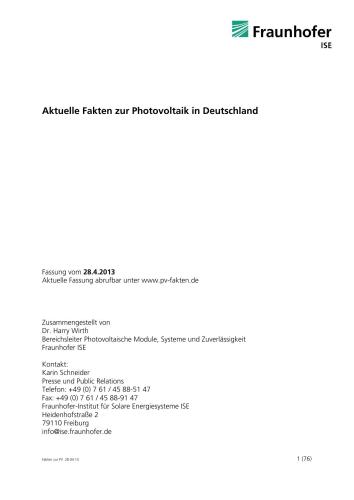 Aktuelle Fakten zur Photovoltaik in Deutschland 2013