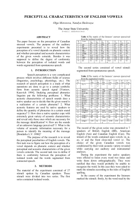 Perceptual characteristics of English vowels
