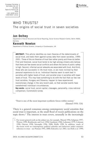 Who trusts? The origins of social trust in seven societies