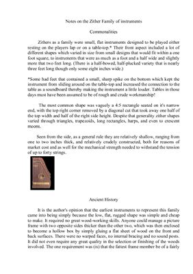 Notes on the Zither Family of instruments