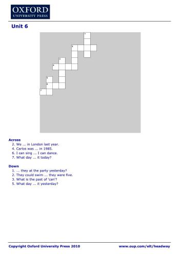 New Headway Elementary Crossword. Unit 06
